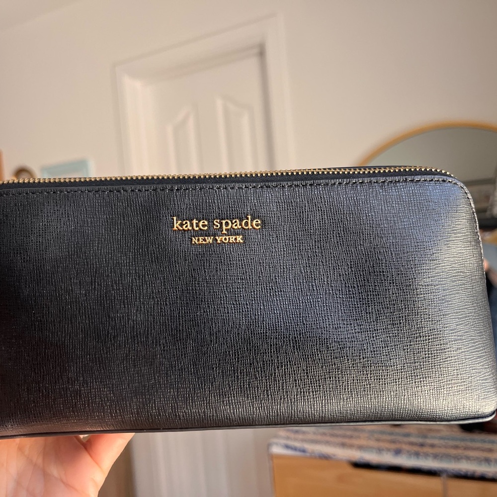 Kate Spade Black Cosmetic Bag Sleek Saffiano Design